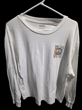 Vans White Long Sleeve Tee with Colorful Logo Size L